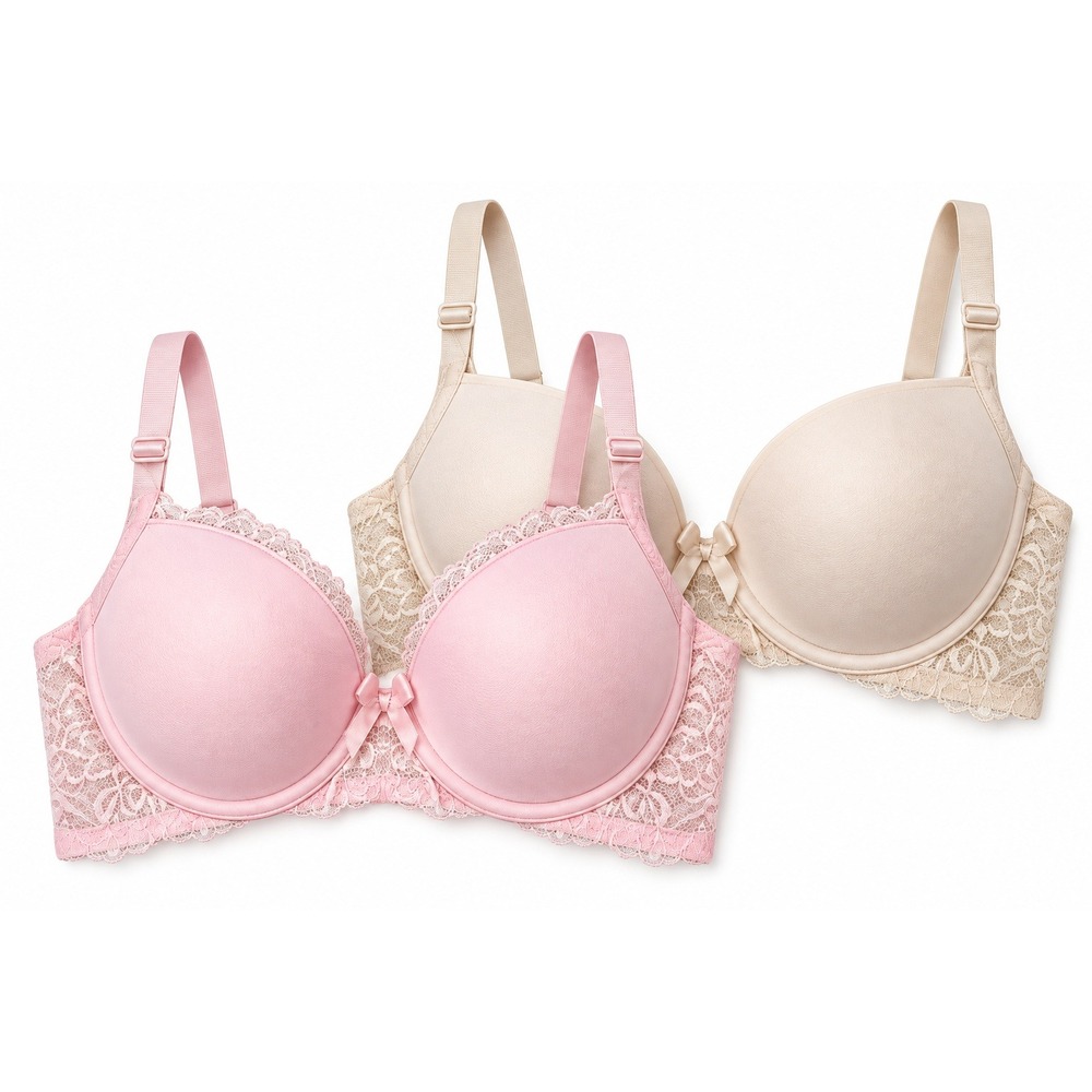 Bundle of Two Wacoal Contour Bra Lace Trim Underwire Padded 2 Pack 34C Pink Nude